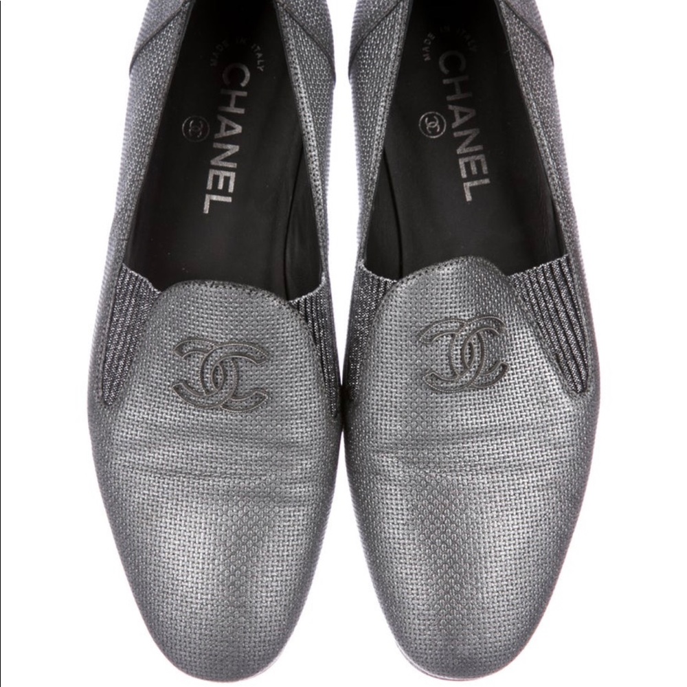 Chanel Embellished Metallic Loafers